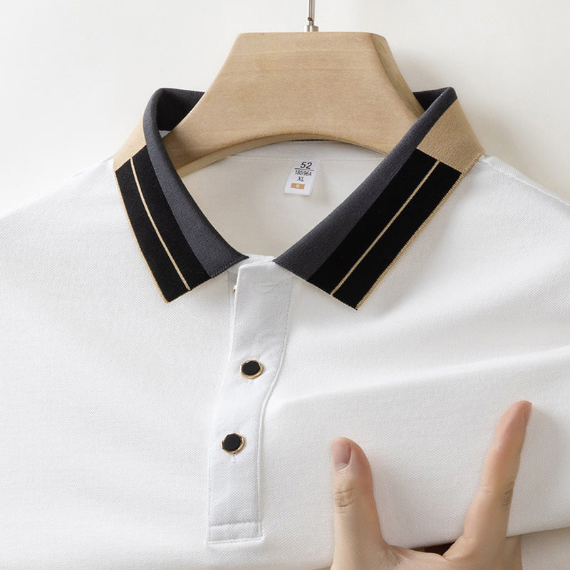 Mens Short Sleeve Shirt With Lapel Collar Loose Fit T Shirt For Middle Aged Men