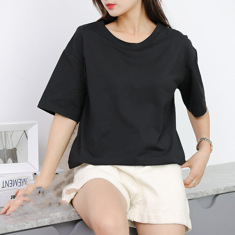 Summer Women's Pure Cotton With Chest Pad Round Neck Short Sleeve