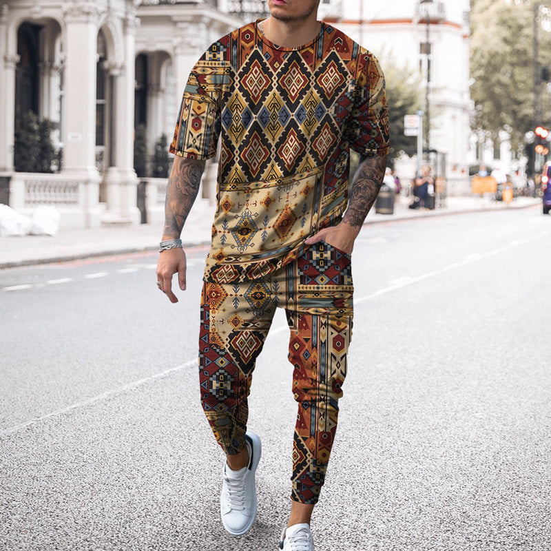 Fashion Sports Men Casual Short-sleeved T-shirt Trousers Suit