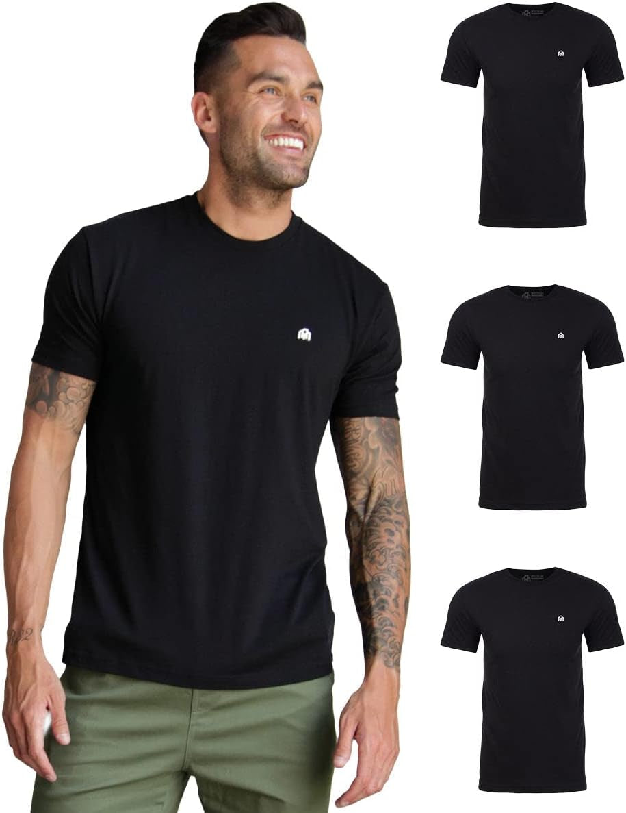 Mens T Shirt with Logo - Short Sleeve Crew Neck Soft Fitted Tees S - 4XL Fresh Classic Basic Tshirts