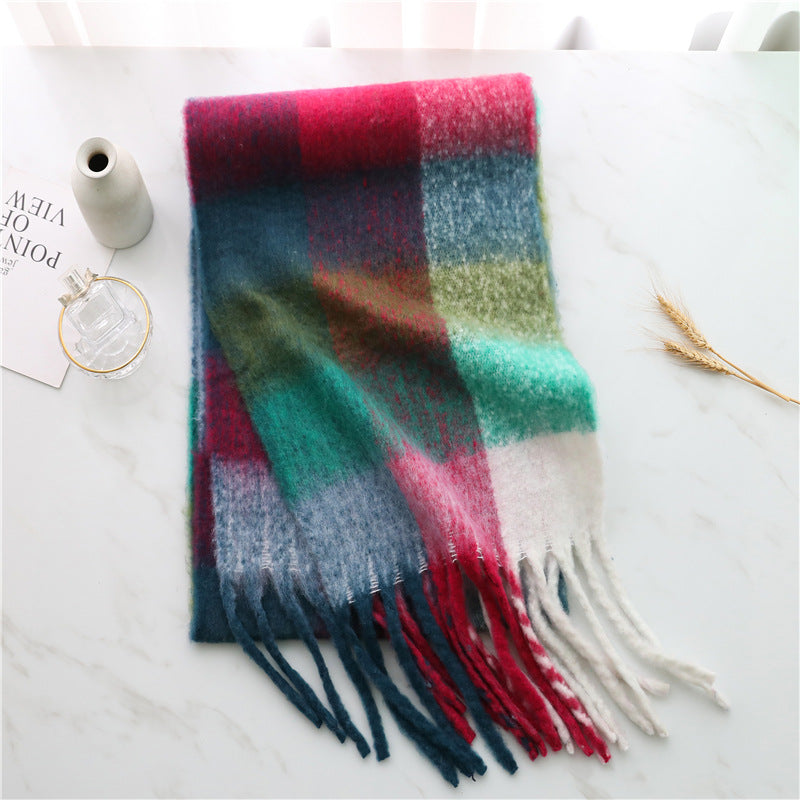 Women's Long Thick Beard Plaid Color Matching Scarf