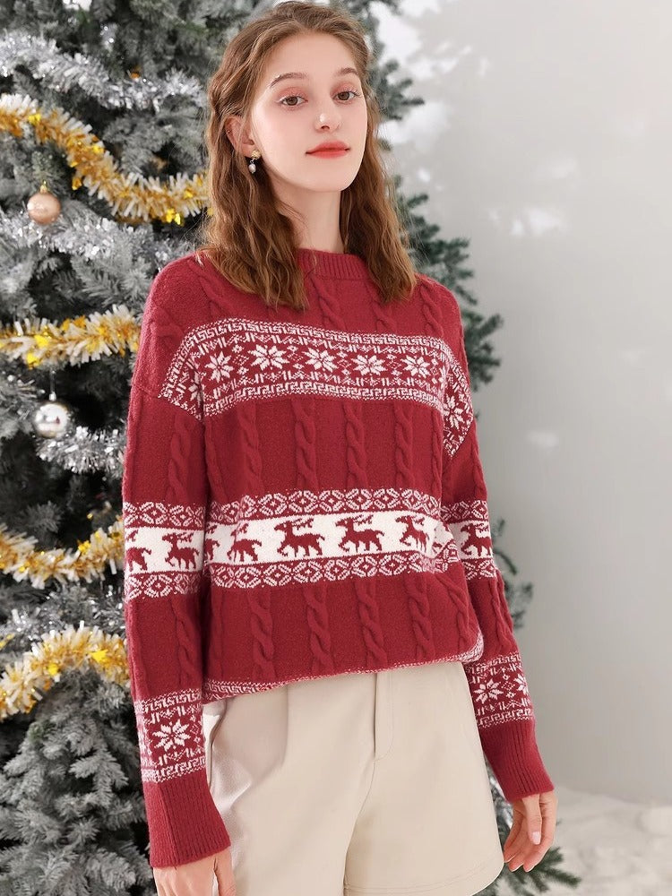 Women's Christmas Knitted Jacquard Loose-fitting Sweater