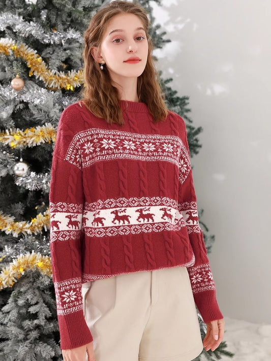 Women's Christmas Knitted Jacquard Loose-fitting Sweater