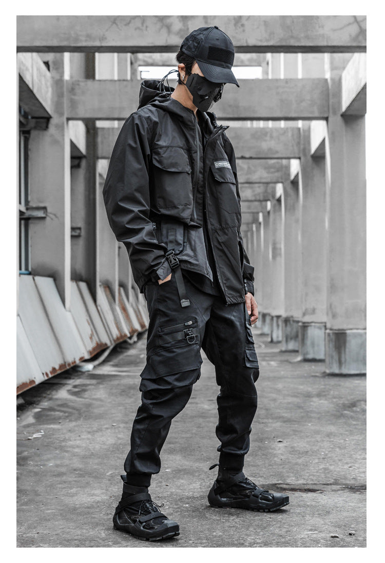 Men's Functional Loose Jacket Dark Hooded Windproof Stitching Reflective
