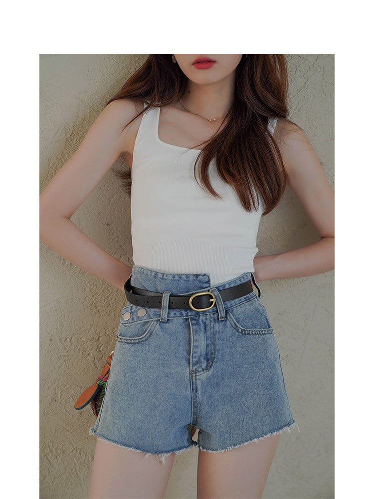 Fashion Asymmetric Waist Design Fringe Pants