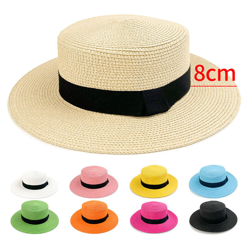 Square Buckle Dome Panama Lafite Flat Straw Hat 21 Color