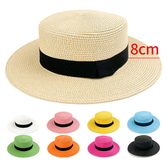 Square Buckle Dome Panama Lafite Flat Straw Hat 21 Color