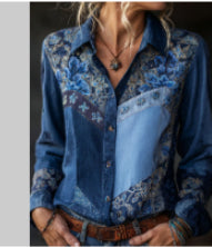 Women's 3D Printed Long-sleeved Shirt Loose All-match High-grade Top