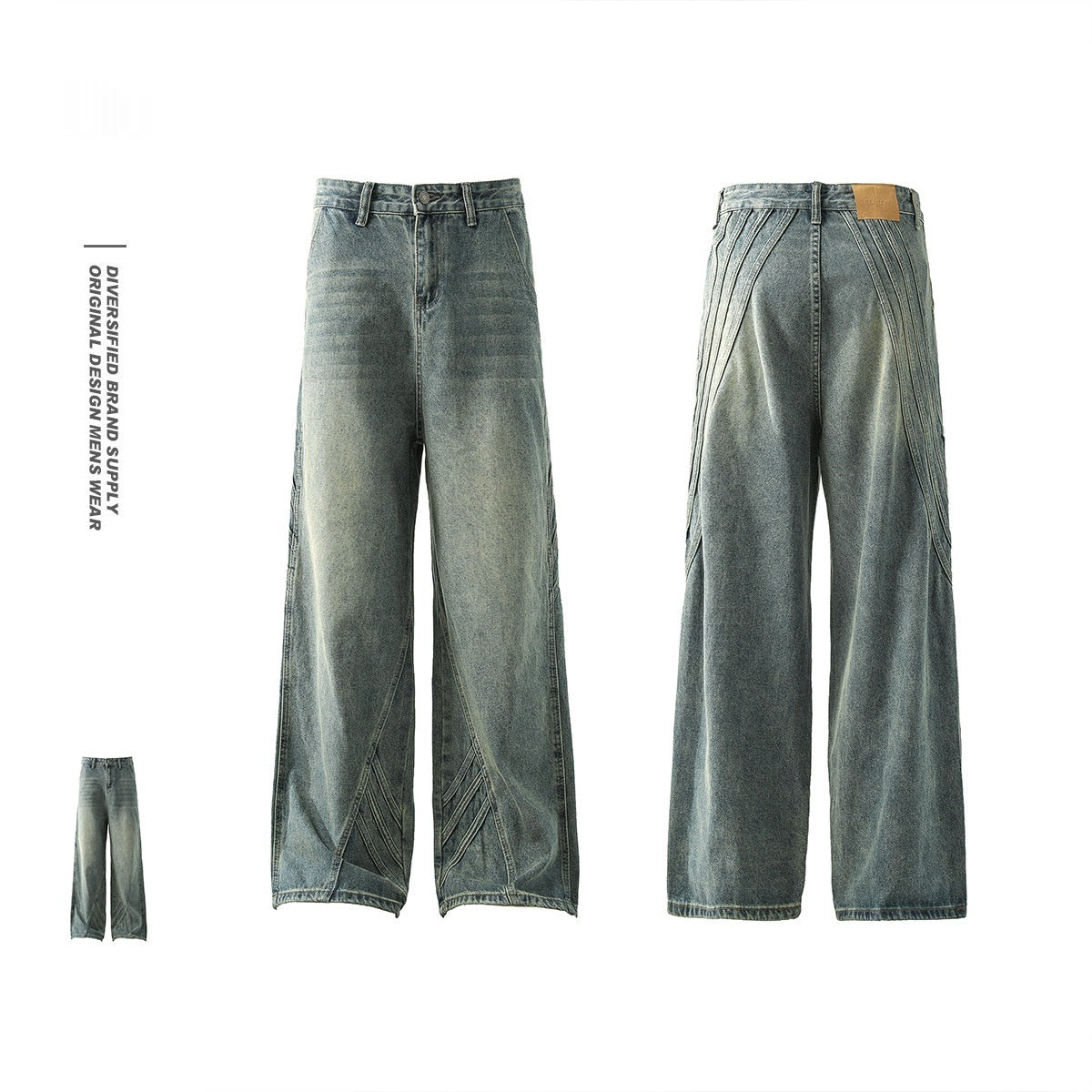 American-style Vintage Distressed Striped Patchwork Jeans