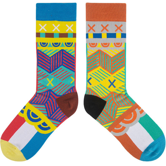 Asymmetrical AB Socks Planet Cute Cute Ladies Mid Tube Socks