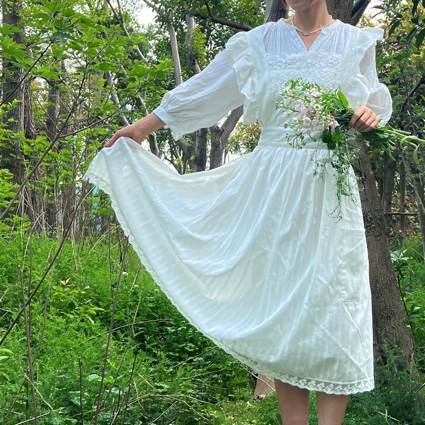 French-Style Vintage Ruffle Lace Apron Dress