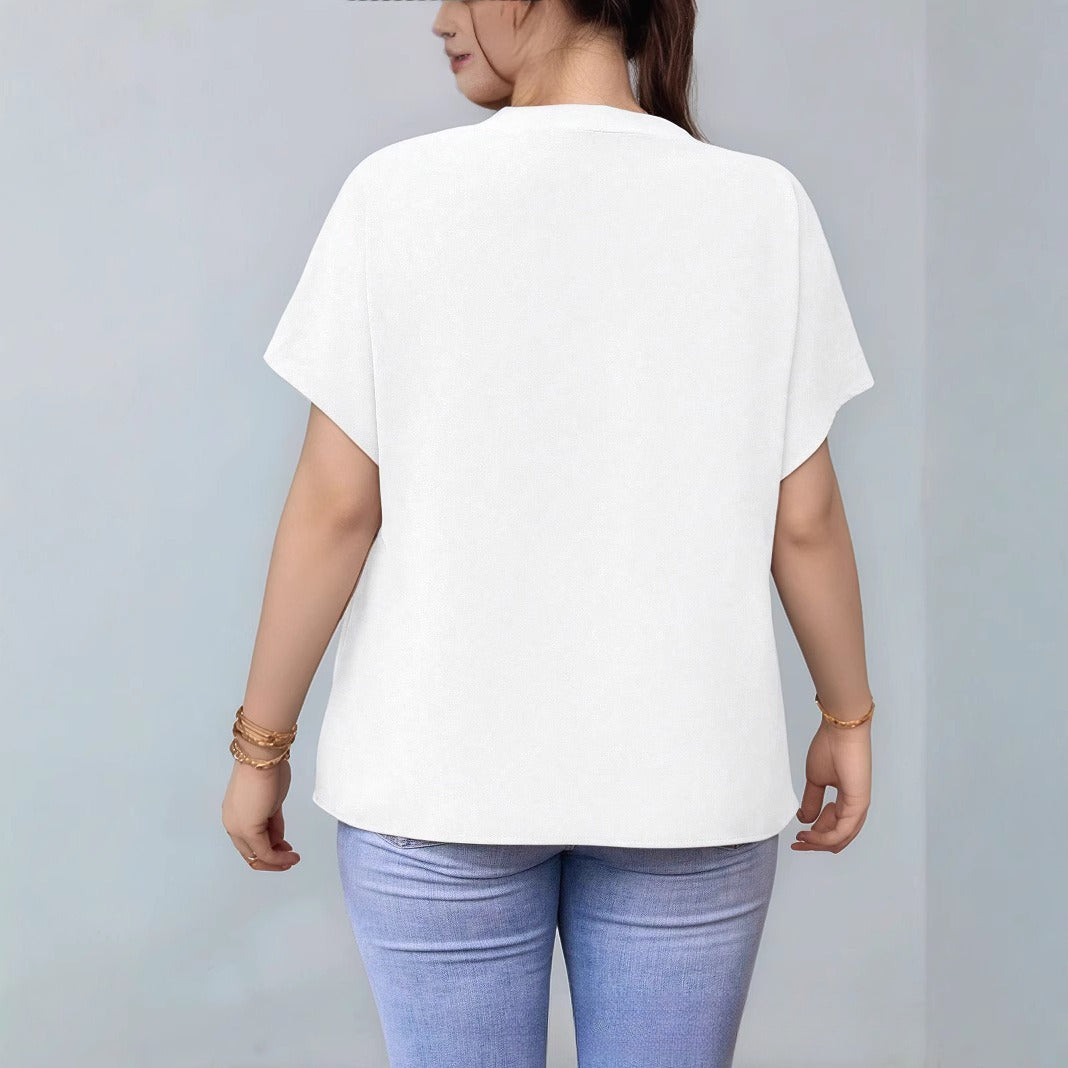 Solid Color V-neck Shirt Casual Short Sleeve Loose T-shirt