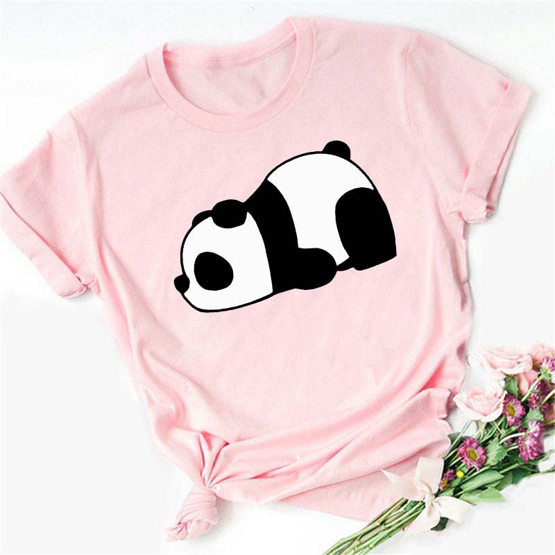 Digital Cartoon Panda Printing Round Neck Sports Short Sleeve