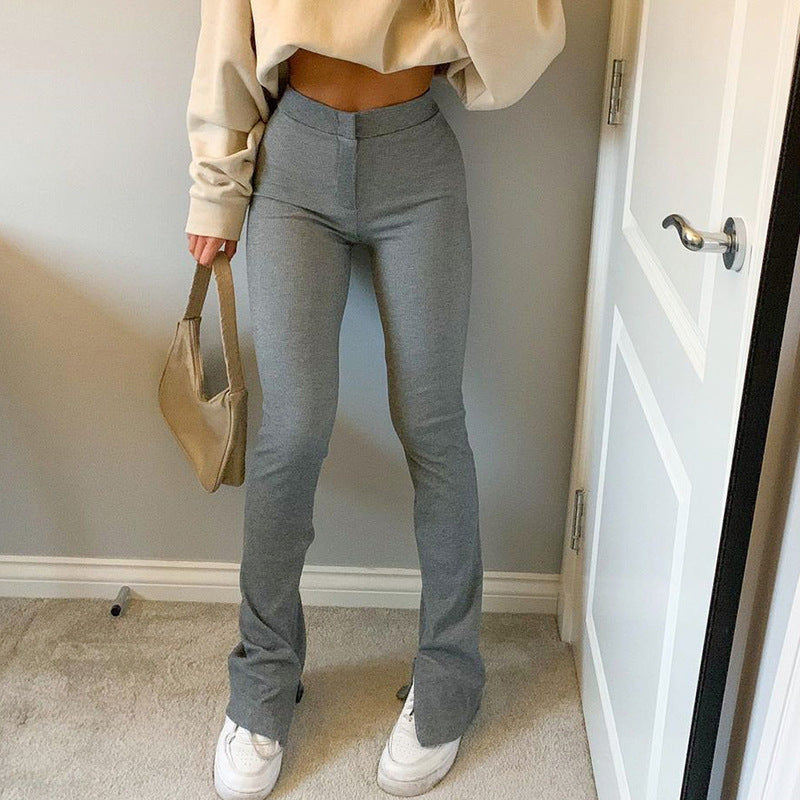 La Trousers Women's Sports And Leisure Trousers High Waist Split Slim Slimming Trousers