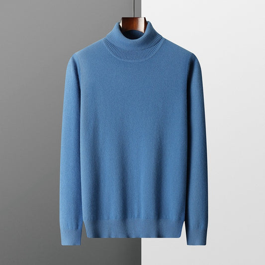Ren uldsweater til mænd med høj krave, løs pasform og fortykket kvalitet