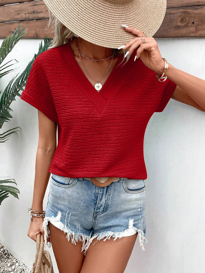 Fashion Loose V-neck Short Sleeve T-shirt Top