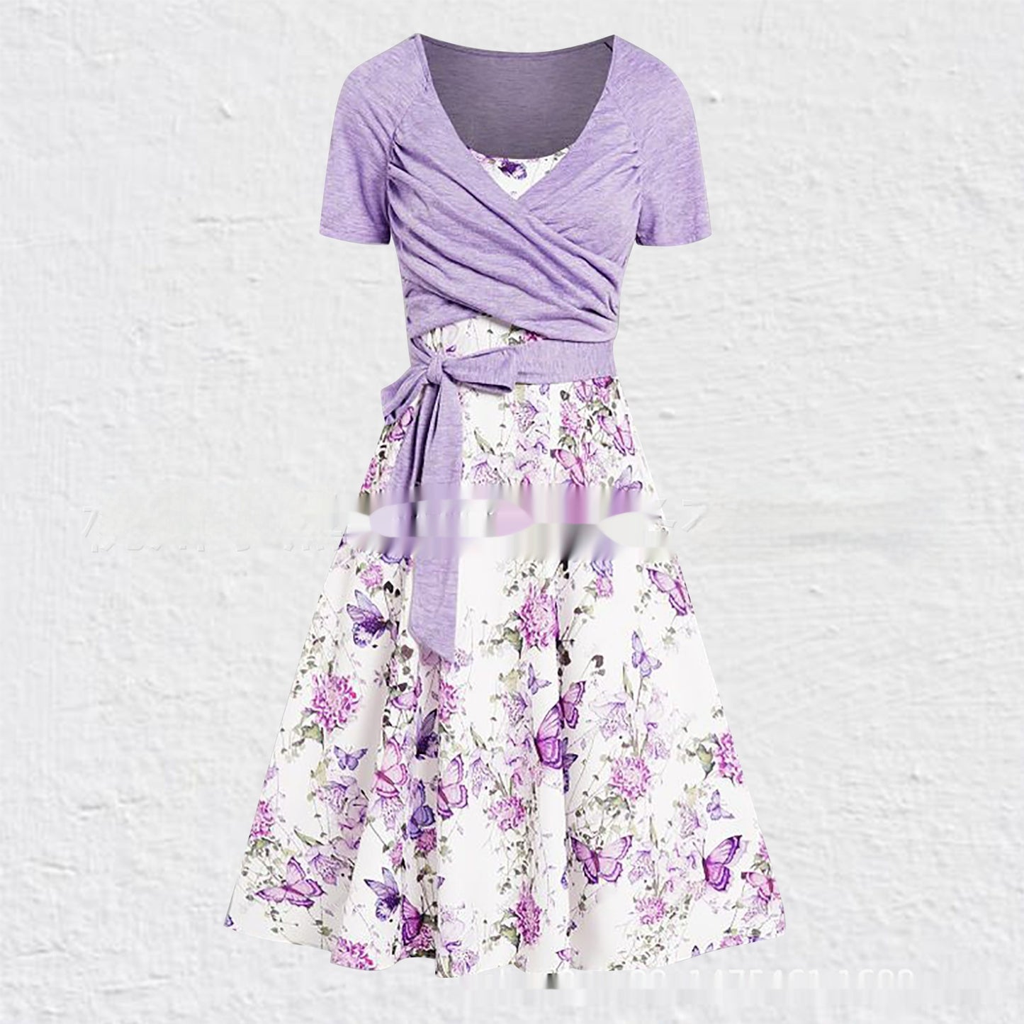 Women's Summer V-neck Short-sleeved Printed Dress Two-piece Set