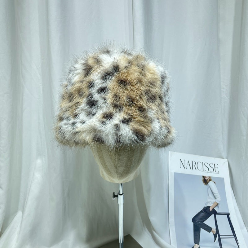 Designer Model Leopard Print Plush Fisherman Hat Children