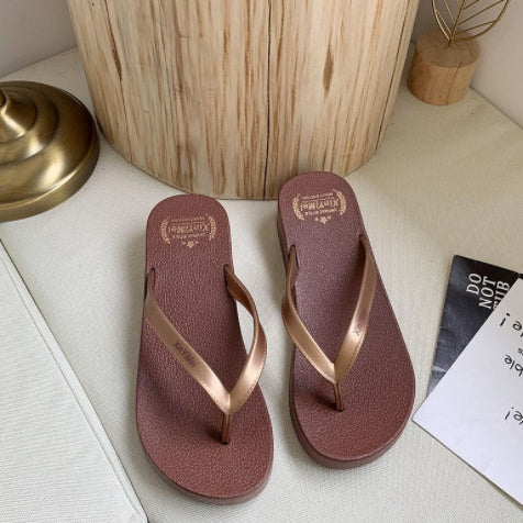 Beach Flip-flops Women's Summer Fashion Non-slip Wedge Heels Korean Version