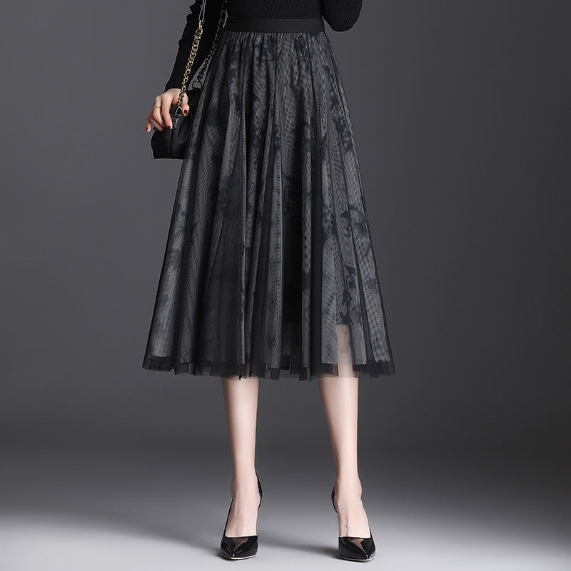 Gauze Skirt Women's Half-length High Waist Three-layer Large Swing Skirt Fashion Oversized Pleated Skirt