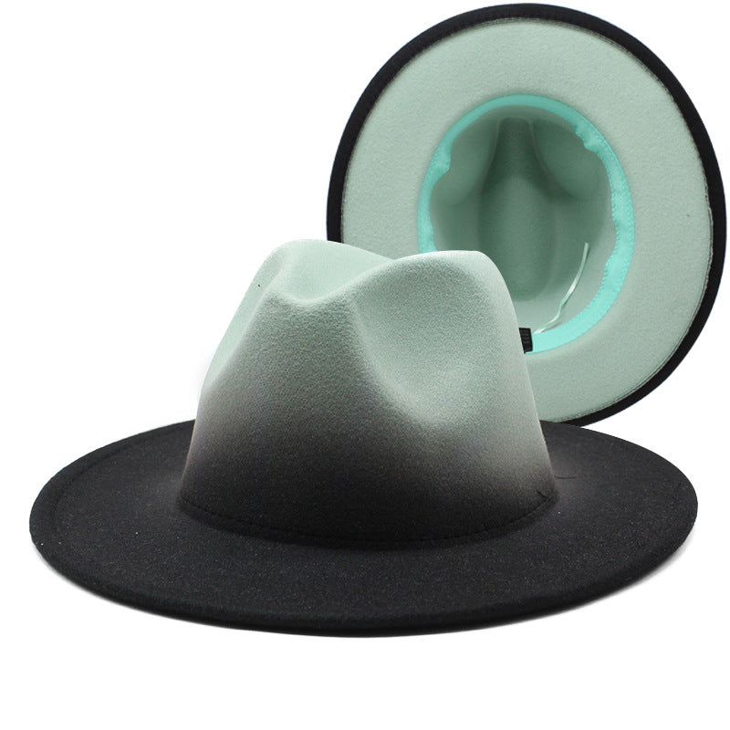 New Wide Brim Woolen Thick Gradient Two-color Top Hat