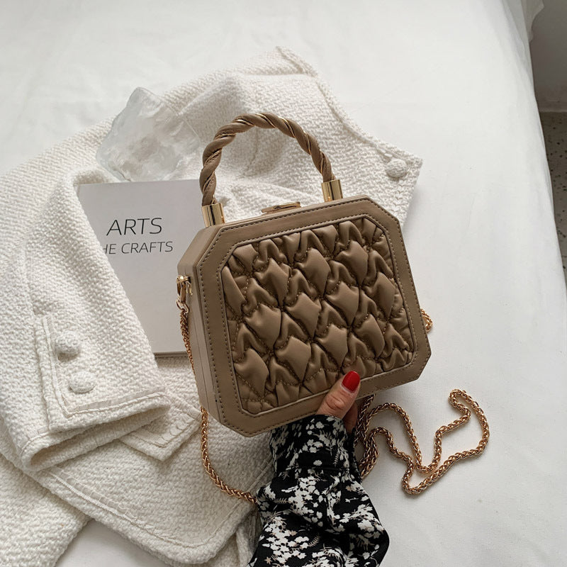 Fashion PU Stereotyped Small Square Bag Korean Style Temperament Chain
