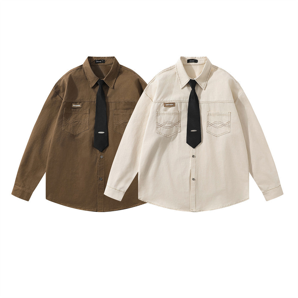College Style Tie Loose Long Sleeve Shirt Boys