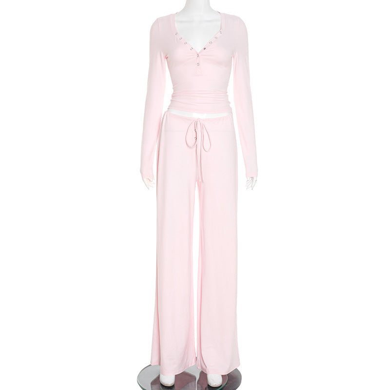 Snap Top Drawstring Trousers Suit