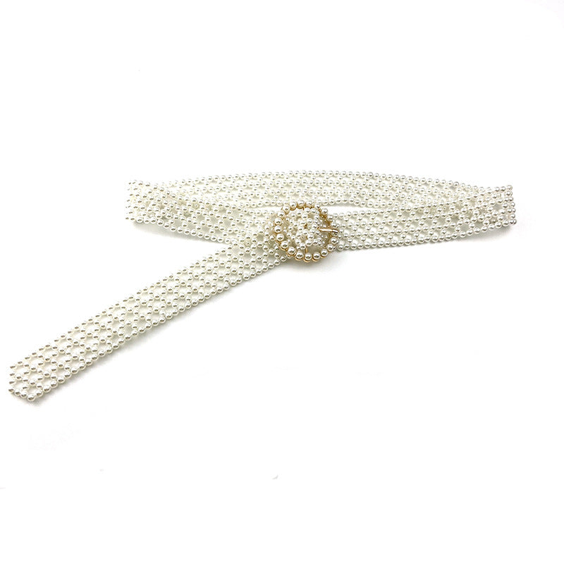 Net Red Handmade Beaded Pearl Ladies Belt Decoration Wild Skirt Diamond Braided Belt