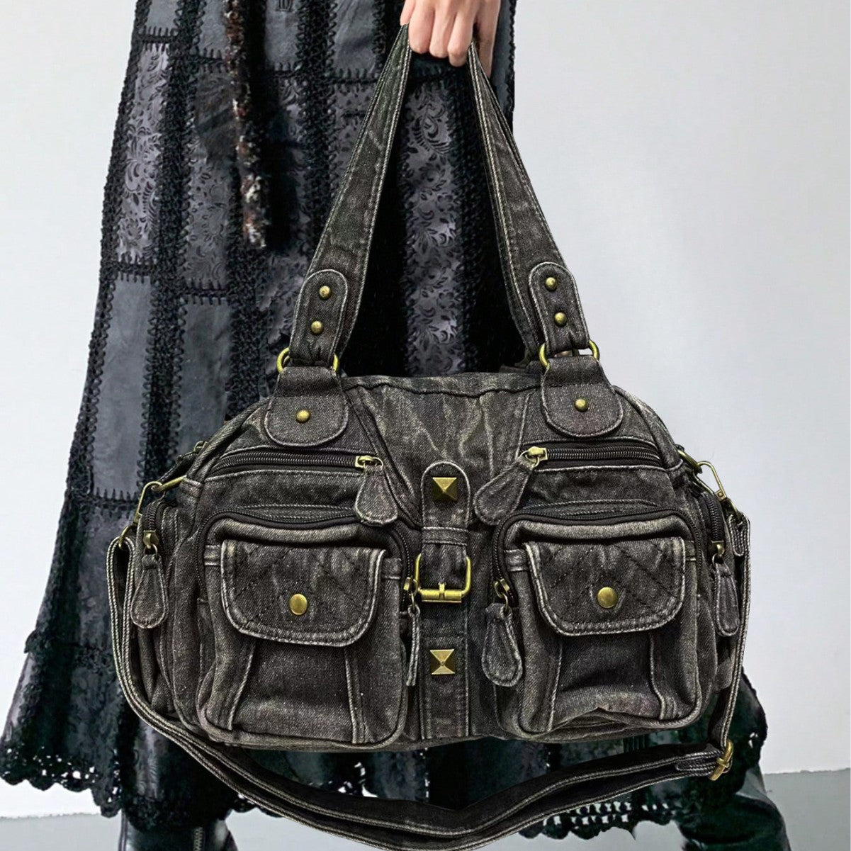Women's Multi-pocket Distressed Vintage Crossbody Bag