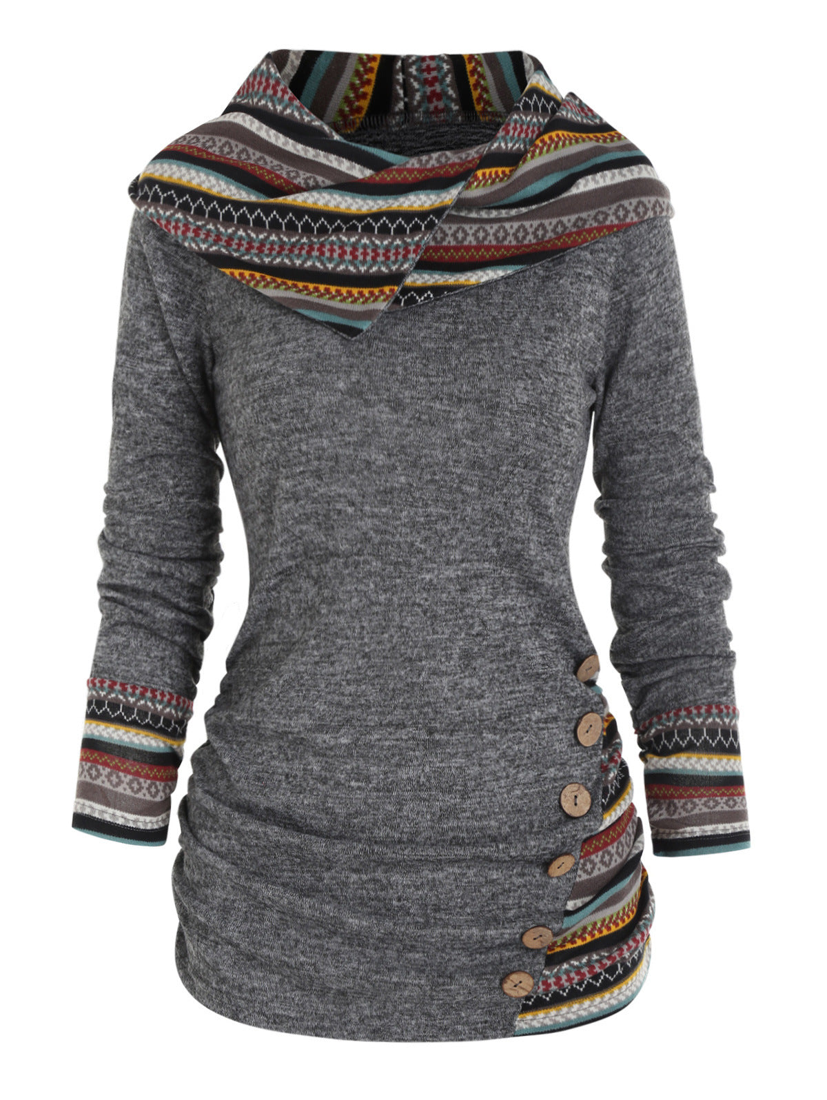 Tribal Geometric Pattern Plaid Patchwork Beanie Jacket