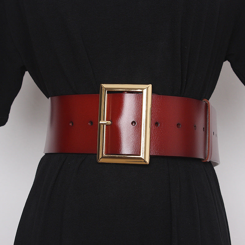 Fashion Cowhide Patent Leather With Coat Skirt Wide Belt