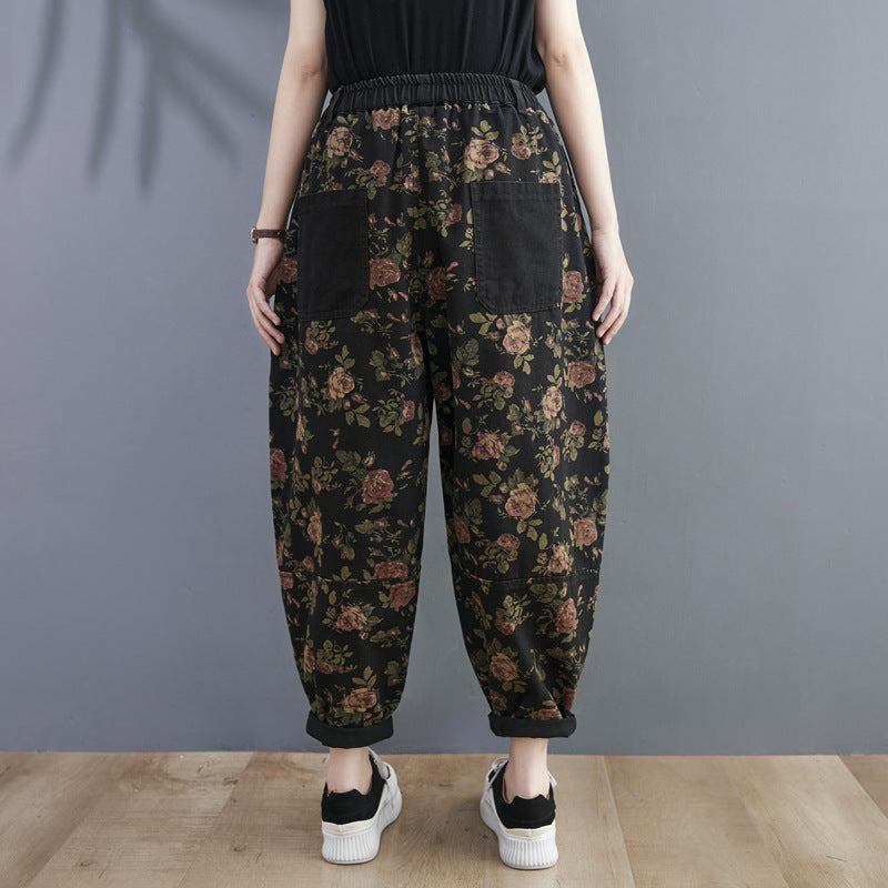 Retro Printed Harem Jeans Loose Plus Size