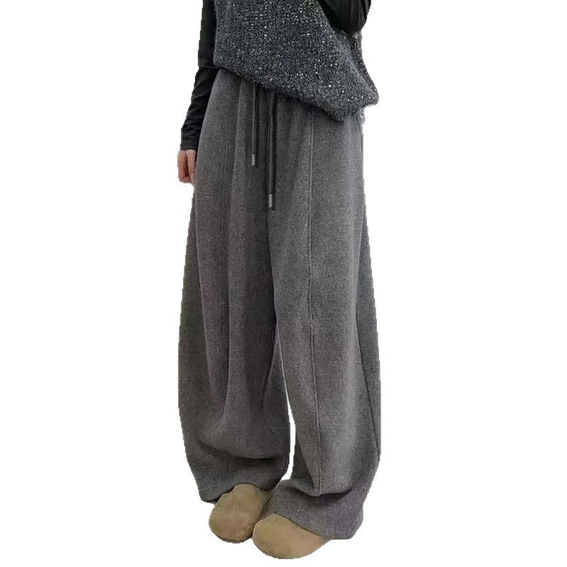 Casual Fleece-lined High-waisted Wide-leg Sweatpants