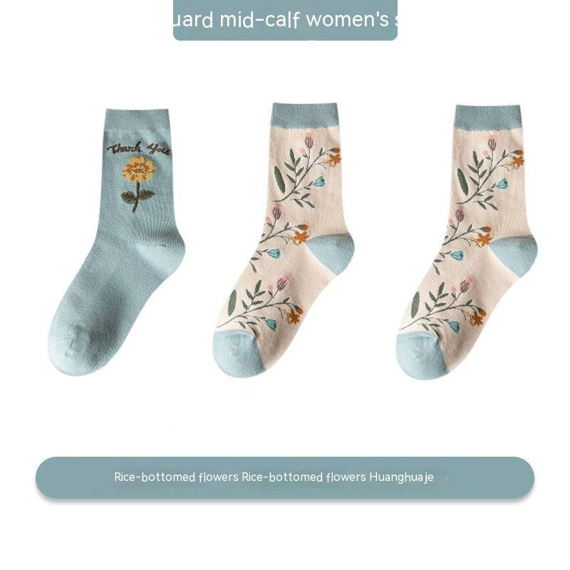 Women's Versatile Leisure Pure Cotton Mid-calf Length Socks Sweat Absorbing And Deodorant