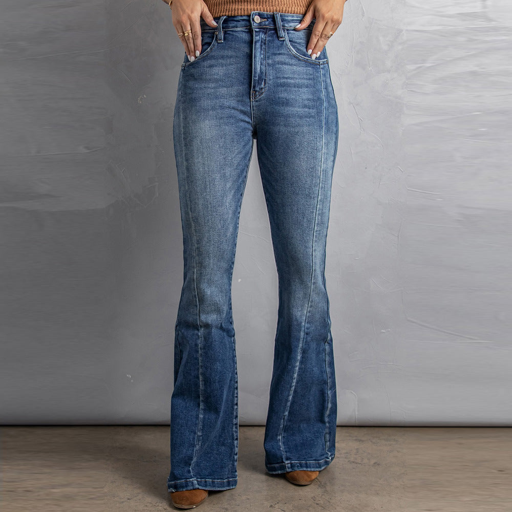 Højtaljede slim-fit vaskede jeans med vide ben