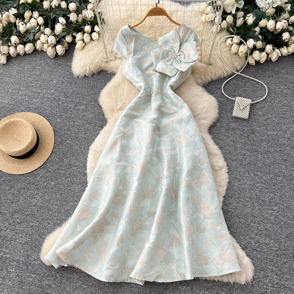 Light Luxury High-End 3D Floral V-Neck Jacquard Maxi Dress For Women