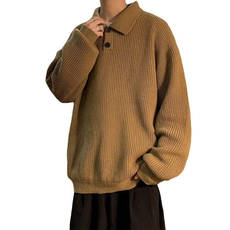 Polo Krave Sweater Herre Amerikansk Retro Kaffe Farve High Sense Oversize Indre Sweater
