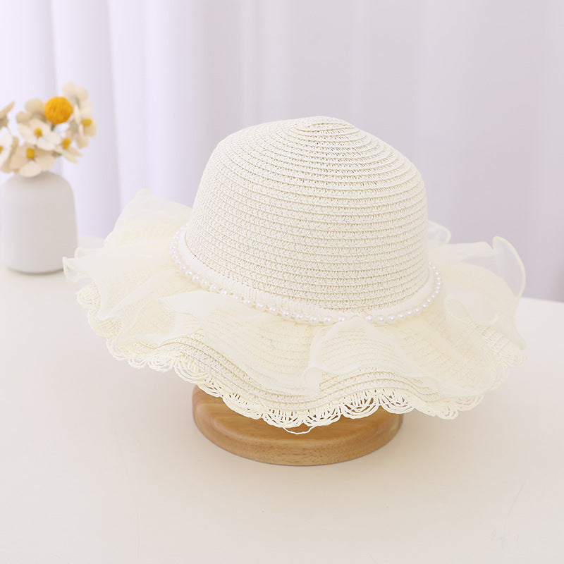 Children's Fashion Lace Pearl Straw Sun Hat