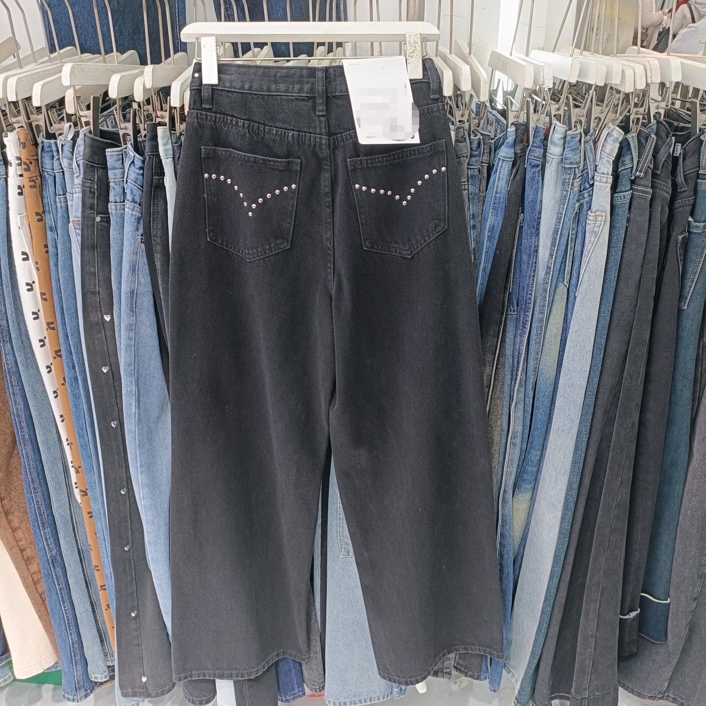 Tunge Industri Punkt Dekoration Løse Brede Ben Fritidsjeans