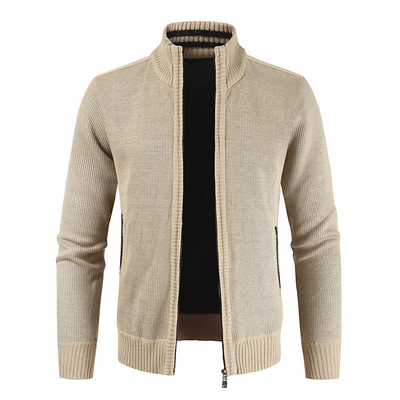 Autumn New Men's Cardigan Coat Casual Stand Collar Solid Color Men's Knitwear