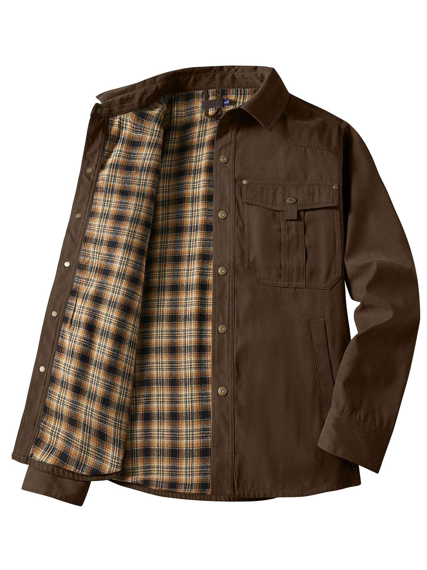 Mens Plus-Size Lapel Plaid Flannel Casual Jacket