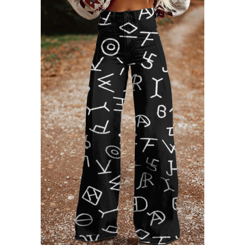 Digital Print Casual Versatile Plus-size Faux Denim Jeans 3D