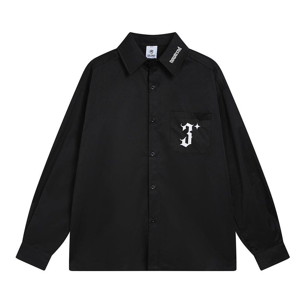 Personality Simple Pocket Letters Printing Lapel Cardigan Shirt