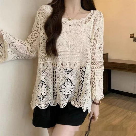Beach Vacation Hollow-Out Crochet Blouse Top