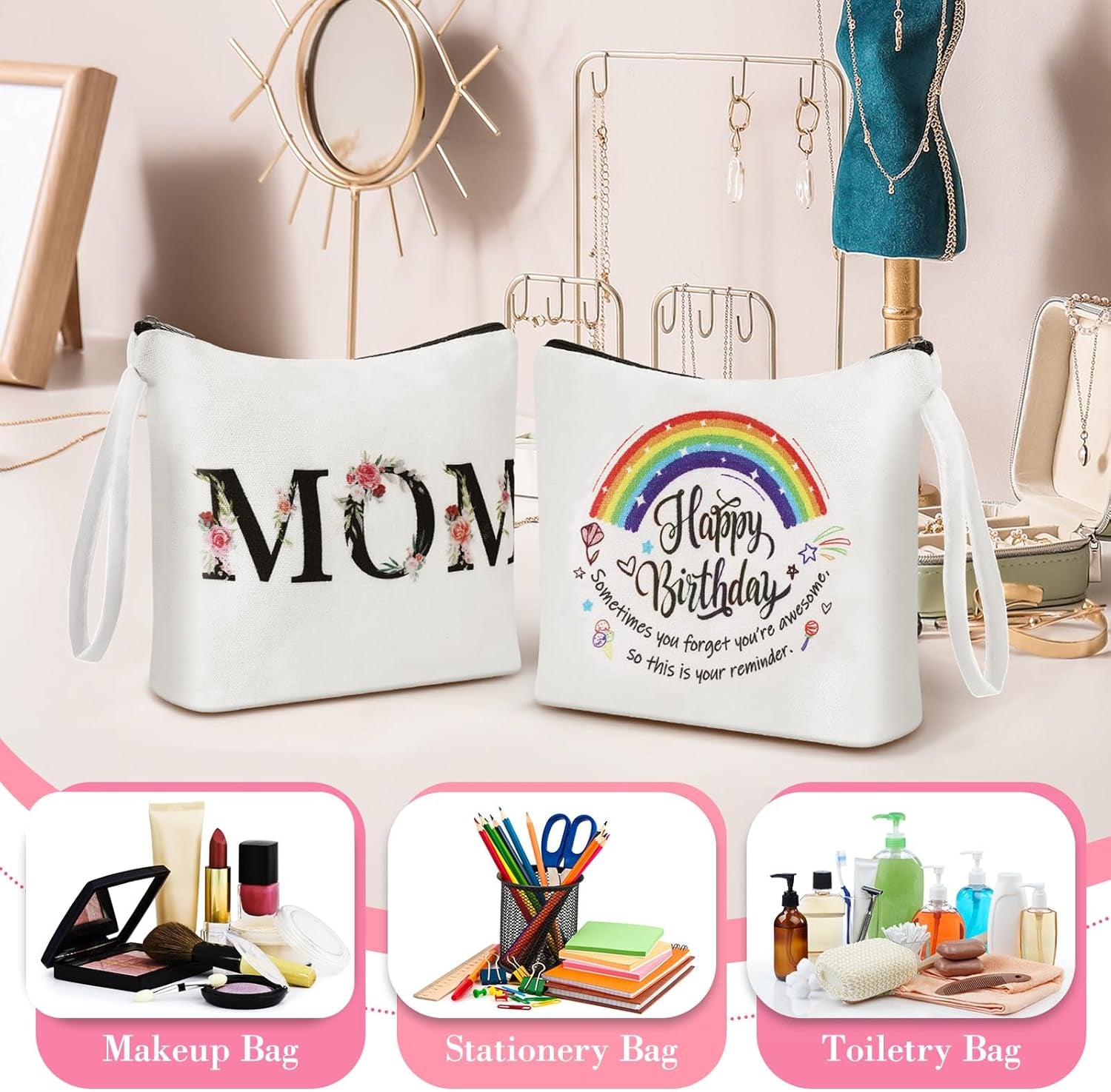 Makeup Bag, Birthday Gifts for Mom, Canvas Cosmetic Bags for Women, Toiletry Bags Makeup Bags, Mom Birthday Gifts, Make up Bag, Travel Makeup Bag, Makeup Case, Gifts for Friend Family