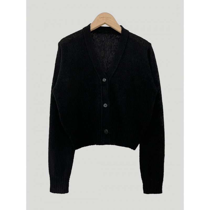 Simple All-match V-neck Single Breasted Sweater Coat