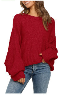 Round Neck Solid Color Loose Sweater Top Leisure Pullover