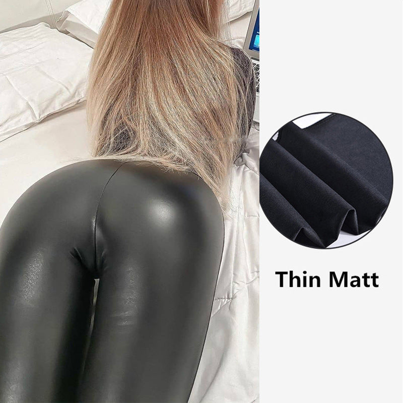 Women's Solid Color High Waist PU Leather Pants