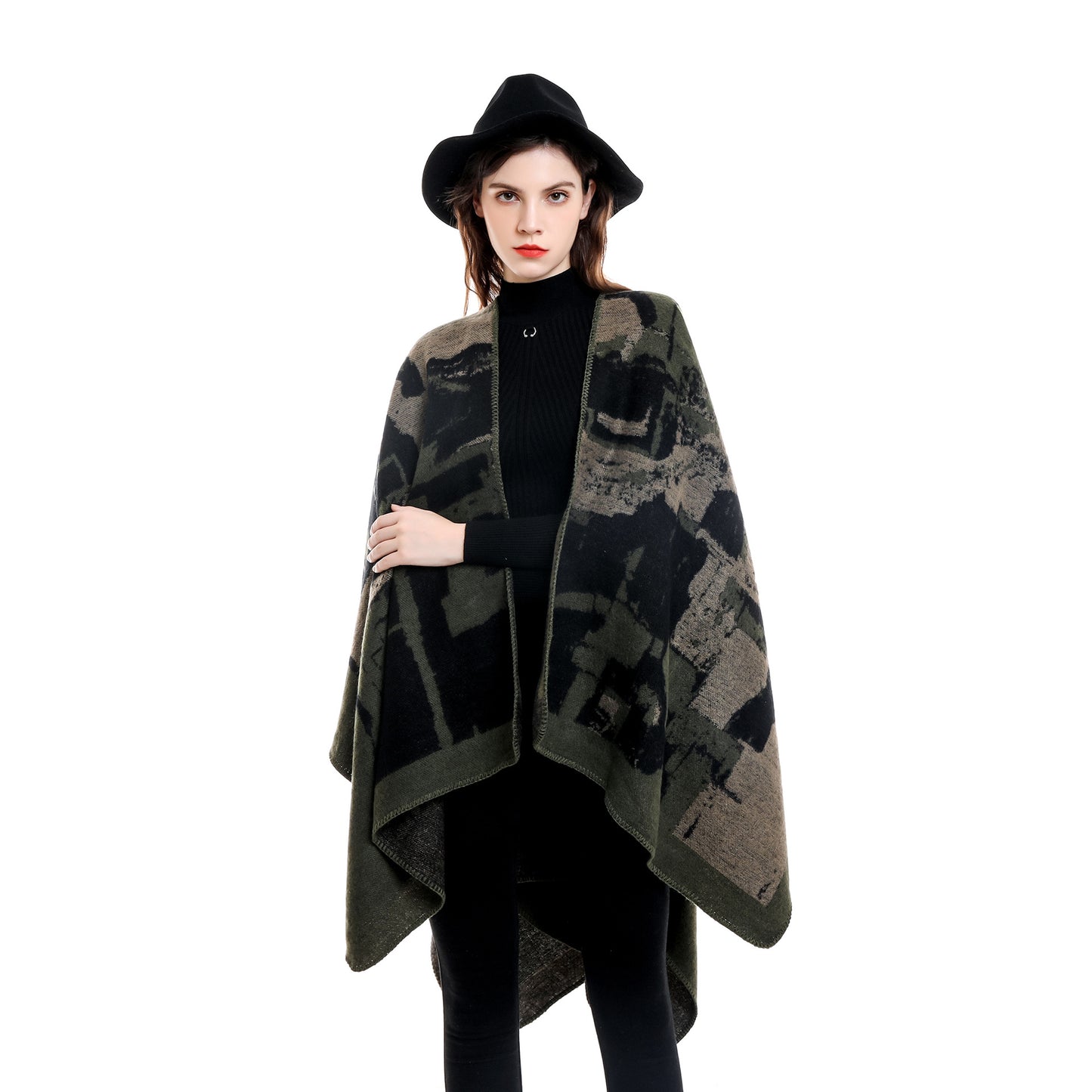 Irregular Geometric Check Pattern Imitation Cashmere Big Shawl